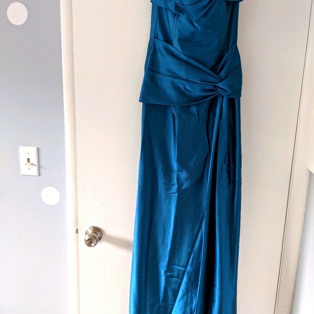 Formal, floor length, strapless dress